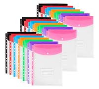 Buste in plastica A4 perforate, 11 fori, espandibili, per documenti a 2/3/4 anelli, con bottone a pressione ed etichetta, trasparenti, per ufficio, scuola e casa (21 pezzi, apertura superiore)