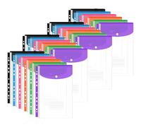 Buste in plastica A4 perforate, 11 fori, espandibili, per documenti a 2/3/4 anelli, con bottone a pressione ed etichetta, trasparenti, per ufficio, scuola e casa (apertura superiore, 24 pezzi)