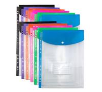 Buste in plastica A4 perforate, confezione da 12 buste espandibili in polietilene formato A4, cartelle in plastica, impermeabili, forniture di cancelleria per scuola, casa, ufficio, viaggi