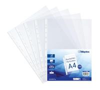 Buste in plastica forate A4 trasparenti lisce da 50 micron per raccoglitori a 11 fori, confezione da 100 buste in polipropilene antistatico con rinforzo, uso regolare