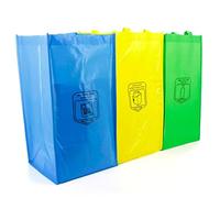 Buste per il riciclaggio Basura 3 colori - Confezione con borsa per il riciclaggio blu, verde e giallo per il riciclaggio in plastica, vetro, carta e cartone nella cucina - Resistenti, 23 l