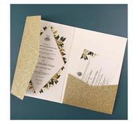 Buste Per Inviti Busta di invito for matrimonio con piega tascabile in oro nero rosso argento avorio con taglio laser da 30 pezzi Buste Per Inviti A Feste E Festival(Champagne glitter,Blank set)