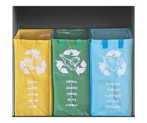 Buste per la raccolta differenziata Dimensioni 37x25xh 36 cm - tre borse per la raccolta differenziata Riutilizzabili e Lavabili blu, giallo, verde multcolor