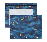 Buste per raccoglitori in plastica trasparente per raccoglitori a 3 anelli, confezione da 2 per insegnanti, studenti scolastici, forniture per insegnanti, onde blu e stelle gialle di notte