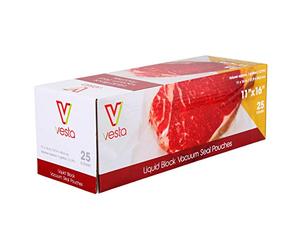 Buste per sottovuoto Vesta Precision con blocco liquido - 25 per scatola - Trasparenti e goffrate - Senza BPA, piombo e ftalati (28x40 cm)