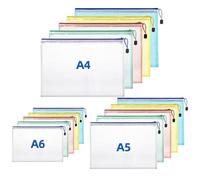 Buste Porta Documenti 15 Pezzi, Sacchetti Trasparenti Zip A4+A5+A6, Cartelline Portadocumenti Mesh PVC Impermeabile, Resistente all'usura e Riutilizzabile, Per Organizza Documenti e Ricevute, 5 Colori