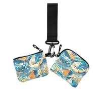 Buste porta monete da donna in stile giapponese con sigillo bianco, porta carte d'identità, con cinturino da polso, da donna, 2 pezzi, onde stile giapponese sigillo bianco, 1 size, Casual