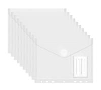 Buste Portadocumenti A5 Trasparenti 23x18cm, 10 Pezzi Cartelline Porta Documenti Impermeabili in Plastica con Bottone e Tasca Porta Etichetta Ideali per Casa, Ufficio e Archivio (7 Forate)