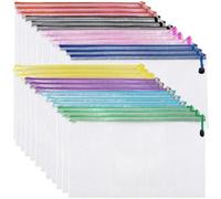 Buste portadocumenti in plastica, formato A5, con chiusura lampo, 24 confezioni (8 colori)