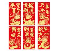Buste rosse cinesi,Buste rosse di Capodanno - Buste d'argento 6 pezzi dell'anno del serpente cinese,Forniture per le vacanze fortunate della tasca rossa del fumetto per annive