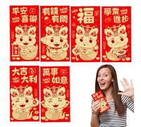 Buste rosse cinesi,Buste rosse di Capodanno cinese,6X Buste di Capodanno di Hong Bao | Buste leggere per contanti, confezioni rosse cinesi per salute e ricchezza