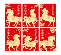 Buste rosse cinesi per argento - 6 tasche con motivo cavallo,2026 buste rosse di Capodanno con goffratura a caldo,per regali familiari tra amici compleanno festa di festa di Capodanno