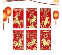 Buste rosse con cavallo, 6 pezzi, 2026, simpatiche buste per denaro | Busta per l'anno lunare del cavallo per coppie, famiglia, amici e