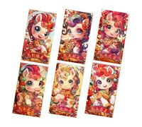 Buste rosse Denaro - 6 pezzi Tasca con design a cavallo, Buste rosse di carta per Capodanno lunare 2026 | Portasoldi portafortuna per ragazzi, ragazze, adulti, amici, compleanni, feste invernali,