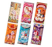 Buste Rosse di Capodanno Cinese - 6 Buste Cinesi 2026 | Pochette Rossa Per La Festa Di Primavera Per Soldi - Per Festa Di Primavera Testa Matrimonio Vacanze Riscaldamento Casa Favori