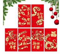Buste Rosse Di Serpente - Pacchetto Rosso Di Capodanno 2025, Anno Foglia D'oro Serpente Busta Rossa | 6 Pacchetti Di Soldi Fortunati, Busta Rosso Del Festival