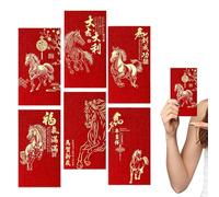 Buste rosse per Capodanno cinese, tasche di carta con zodiaci di cavallo, stampe geometriche di buon auspicio, confezione regalo da sei pezzi con stile tradizionale, regalo di compleanno per