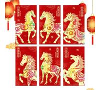 Buste rosse per denaro, 6 pezzi, grandi buste per Capodanno 2026, buste per denaro per l'anno del cavallo dopo il calendario lunare, per bambini, adulti, adolescenti, , matrimoni, vacanze, feste