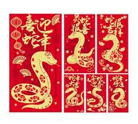 Buste rosse per il nuovo anno, portafoglio cinese | buste di denaro cinese Anno serpente 6 pezzi | Primavera-cartone animato rosso borse forniture per matrimonio