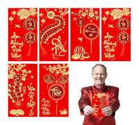 Buste rosse per il nuovo anno vietnamita,Buste rosse per il nuovo anno lunare vietnamita | 6 buste rosse di Capodanno serpente | Buste di soldi fortunati 2025 Hong Bao Red Pocket per matrimoni