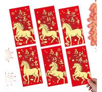 Buste rosse tradizionali per strane - 6 buste di carta,2026 simbolo motivo cavallo busta argento,Per ragazzi ragazze adulti amici compleanni eventi festa di casa