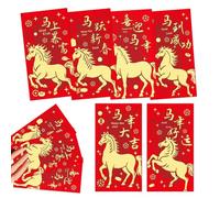 Buste Rosse Tradizionali per Strane | 6 Pezzi Confezione Carta Capodanno | 2026 Simbolo Modello Cavallo Busta Argento | Per Ragazzi Ragazze Adulte Amici Compleanni Eventi Festa Di Ma