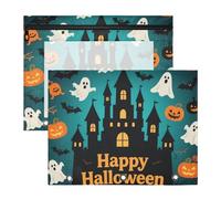 Buste trasparenti a 3 fori per raccoglitore, per lettere di carta A4, confezione da 2 articoli scolastici per insegnanti, Happy Halloween, castello nero