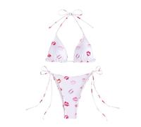 Bustier Bikini con labbra nere, fiori, cuori, strisce, a quadretti, con stampa a tre punti, per vacanze in spiaggia, bikini senza spalline nero, Colore: rosa., L