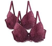 Bustier in pelle Pack of 2 Women's Bra Set di reggiseno in pizzo comodo con cinghie regolabili eleganti per Everyday and Leisure Multicoloured Braccio mestruale abbondante, rosso, 1C