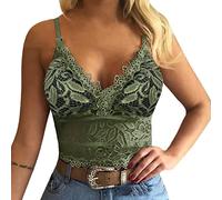Bustier - Reggiseno sportivo da donna con seni grandi, in pizzo, con push up, imbottito, sexy, senza pancia, crop top in pizzo trasparente, verde, M