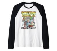 Busting Ghosts Cast Action Scene Classic 80's Cartoon Maglia con Maniche Raglan