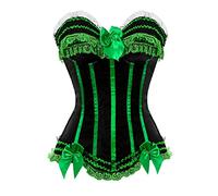 Bustini E Corsetti Da Donna,Corsetti Per Donna Vintage Taglie Forti Striscia Verde Pizzo Fiocco Sexy Bustier Sottile Corsetto Top Raso Lacci Vita Disossata Trainer Overbust Corsetto Shapewear Linger