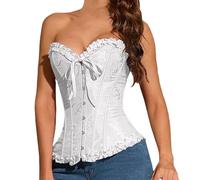 Bustino basco da donna con volant senza spalline corsetto con bottoni frontali, bianco, M
