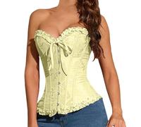 Bustino basco da donna con volant senza spalline corsetto con bottoni frontali, giallo chiaro, L