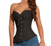 Bustino basco da donna con volant senza spalline corsetto con bottoni frontali, Nero , M