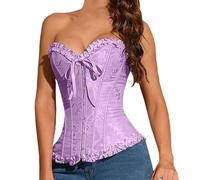 Bustino basco da donna con volant senza spalline corsetto con bottoni frontali, Viola, XL