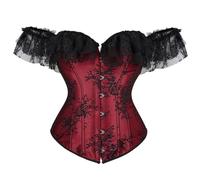 Bustino Corsetto A Maniche Corte In Pizzo Bordeaux Per Donna - Bustino Sexy Push Up Overbust Corsetto Basco Femminile Bustini Per Il Controllo Della Pancia, Bralette Da Festa Punk Gotica Body Shaper
