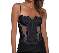 Bustino Corsetto Donna Elegante Ricamo Bustier con Spalline Sottili Crop Top Stringivita Modellante Dimagrante Corsetto Gothic Overbust Vittoriano Lingerie Y2k Canotta Corset Bodyshaper per Uscire