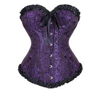 Bustino Corsetto Donna Elegante Satin Floreale Corsetto Stringivita Donna Halloween Corsetti Shapewear Lingerie Lace Waist Push Up Corsage Bustino Retro Plus Size Gotico Corset (07 Purple, XXL)