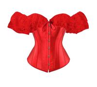 Bustino da donna con lacci e giarrettiere con lacci, corsetto con ossatura, bustino lingerie bodyshaper plus size gilet a compressione, Rosso, XL