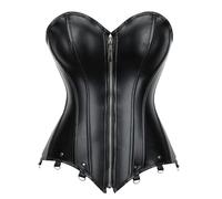 Bustino da donna in finta pelle con cerniera, corsetto modellante elegante per varie occasioni (nero, 7XL)