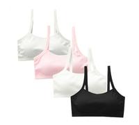 Bustino sportivo da ragazza traspirante con imbottitura fissa/imbottito rigidamente leggero supporto per l'allenamento e la vita quotidiana fitness per ragazze 10-16 anni, 4 confezioni, 30-34A