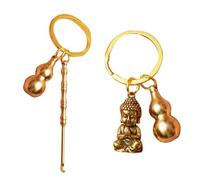 Bustlwor 2 Pezzi Portachiavi Piccolo con Buddha in Legno, Feng Shui Portachiavi in ottone, Portachiavi in metallo, accessori per chiavi dell'auto, regalo portafortuna (Oro)