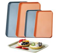 Bustlwor 4 Pezzi Vassoio Rettangolare in Plastica, Vassoio per Fast Food Antiscivolo, Vassoio di Plastica, Adatto per Alimenti, Colazione, Torte, Pasticcini, Bevande, Tè e Caffè(Blu, Arancia)