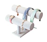 Bustlwor Espositore per Gioielli in Velluto a 2 Livelli, Organizer per Gioielli con Barra a T, Espositore per Bracciale, per Braccialetti Orologi Girocolli Collane e Cavigliera(Grigio)
