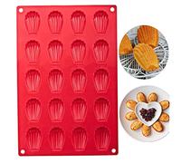 Bustlwor Madeleines Stampo in silicone a forma di conchiglia di Madeleine, con rivestimento antiaderente, per torte, cioccolato, caramelle, biscotti, (rosso)