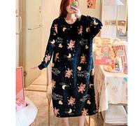 Busto 8XL di grandi dimensioni 140 cm Autunno Inverno Donna Camicia da notte a maniche lunghe Camicia da notte in flanella con cappuccio Abito caldo in pile Abbigliamento da casa, Nero, 6XL (75,90kg)