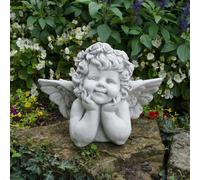 Busto angelo con ali statua in pietra 31 cm 15 kg grigio cemento bianco antigelo