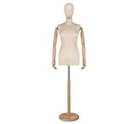 Busto donna sartoriale con testa e braccia legno ecru frassino