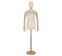 Busto donna sartoriale con testa e braccia legno ecru frassino